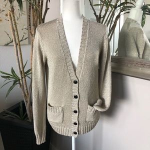JONES NY Champagne Gold Knit Button Cardigan M